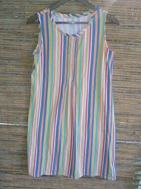Lands End S Candy Striped Sleeveless Stretch Cotton Dress